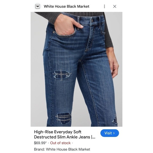 White House Black Market‎ Denim Jeans Ankle High-Rise Distressed Patched 12S - Picture 12 of 12